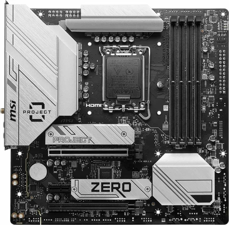 Pllakë amë MSI B760M PROJECT ZERO, Micro ATX, 4x DDR5, Wi‑Fi 6E, Bluetooth