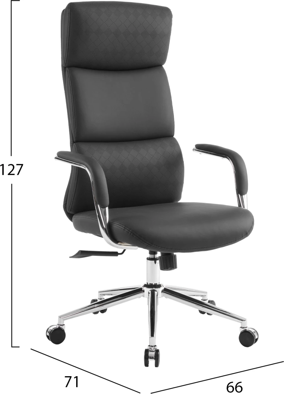 Karrige zyre MEITE FH18353.01, lëkurë sintetike e zezë, bazë kromi, 66x71x127cm