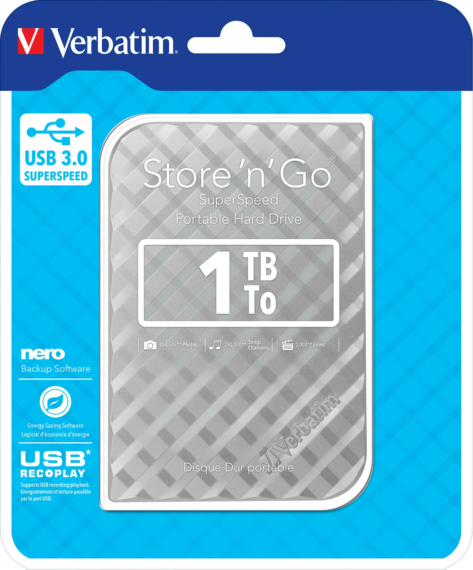 Hard disk ekstern Verbatim Store 'n' Go 1TB, 2.5", USB 3.2 Gen 1, i argjendtë