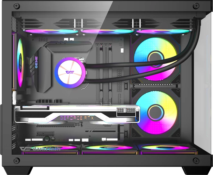 Kasë DarkFlash B275 PRO Mini Tower, Tempered Glass 270°, 6x 120mm ventilatorë, e zezë