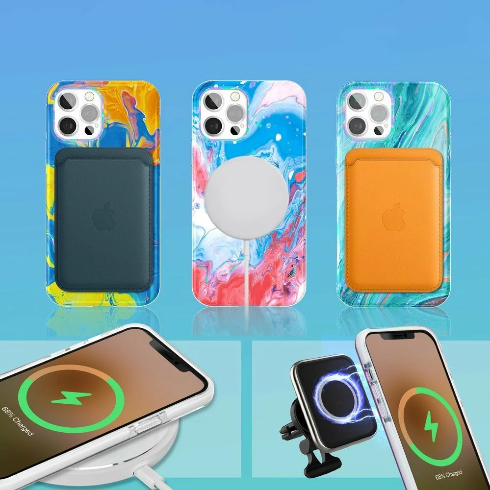 Mbështjellës Kingxbar Watercolor Series për iPhone 12 / iPhone 12 Pro, kaltër-verdhë