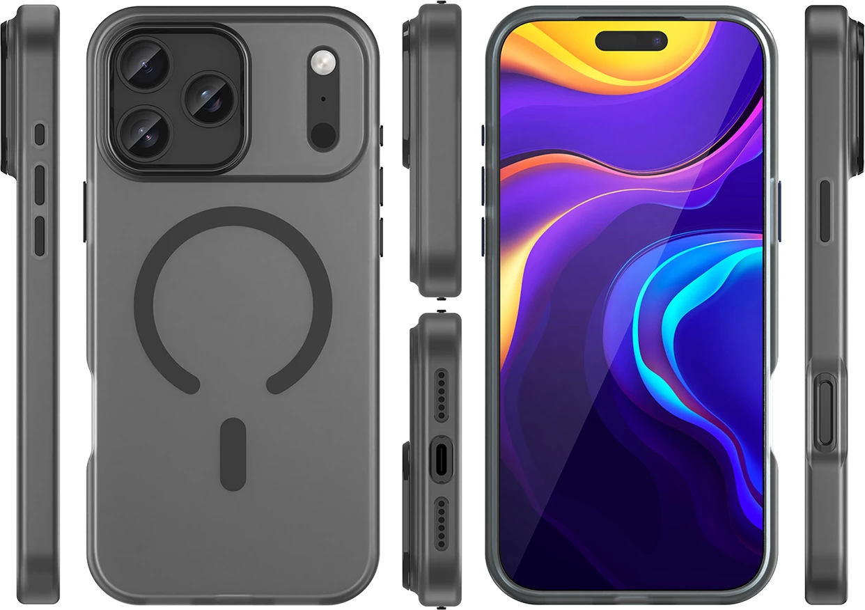 Mbështjellës Hurtel Magnetic Abrasive për iPhone 17 Pro, MagSafe, Mat Zi