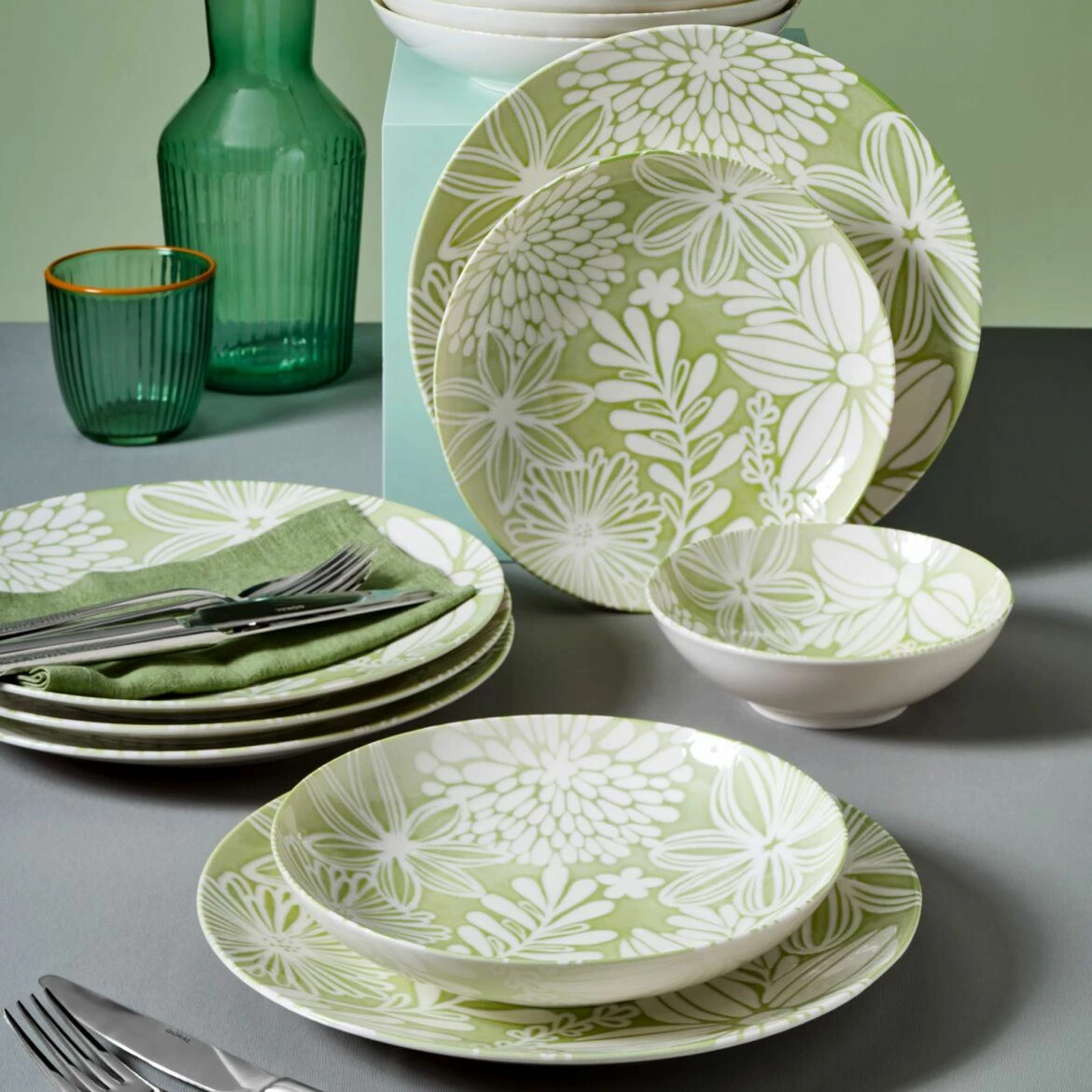 Set darkeje 18 pjesësh, Hermia Concept, pistachio green & bardhë, GBSATN18KY1R41864