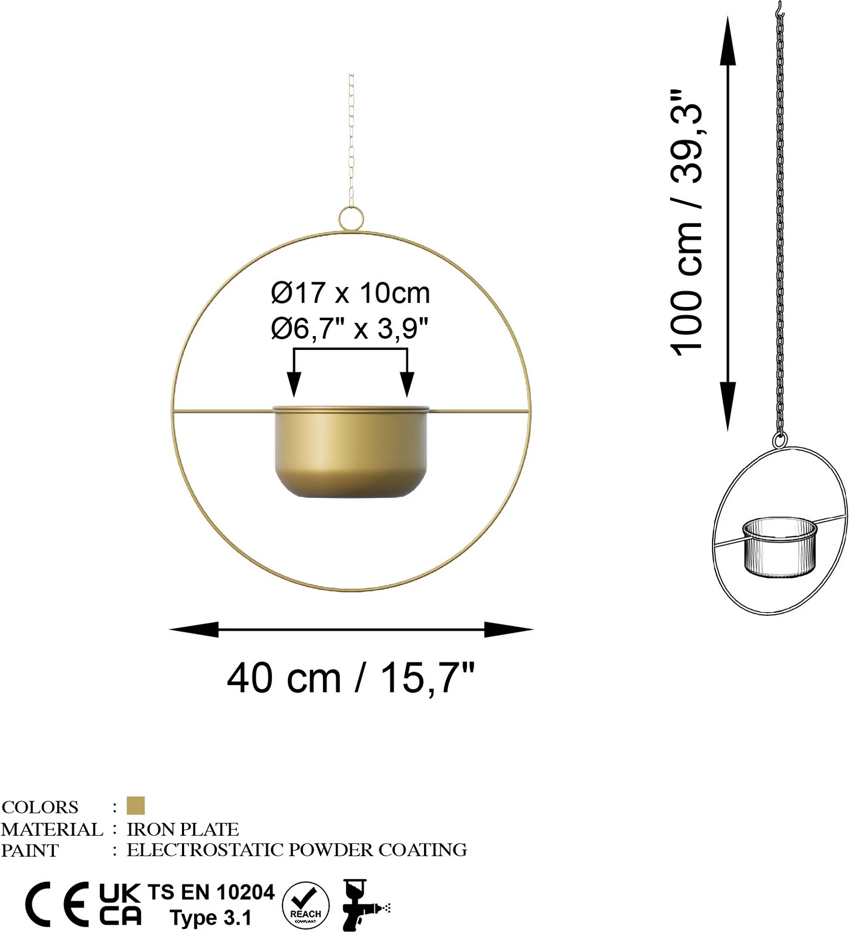 Vazo dekorative ngjyrë ari, Aberto Design, Payanda