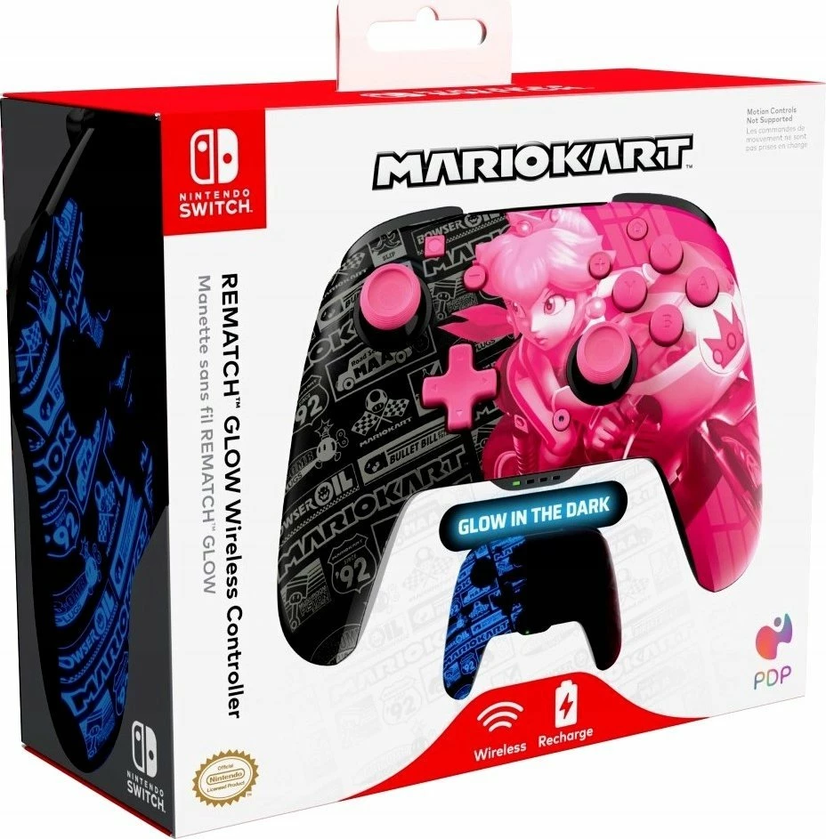 Kontroller wireless PDP Rematch Glow 500-202-GPPH për Nintendo Switch, Bluetooth, bateri deri 40 orë, USB-C, 2 butona prapa të programueshëm, ndriçon në errësirë, rozë