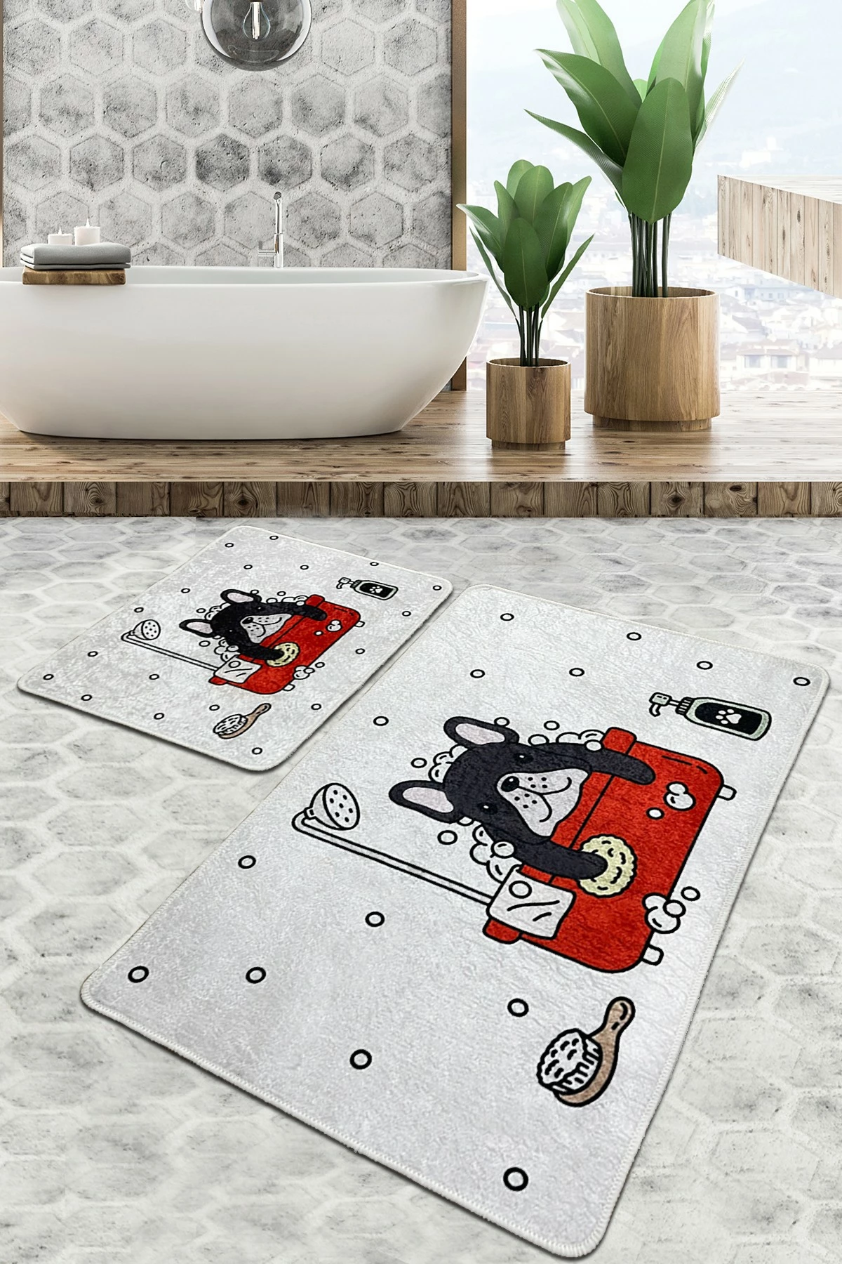 Set tapetash për banjo (2 copë), Mijölnir, dizajn me qen, Dogs Shower Djt