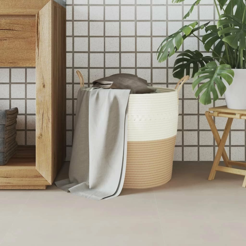 Shportë ruajtëse vidaXL 43x38 cm, pambuk, beige-bardhë