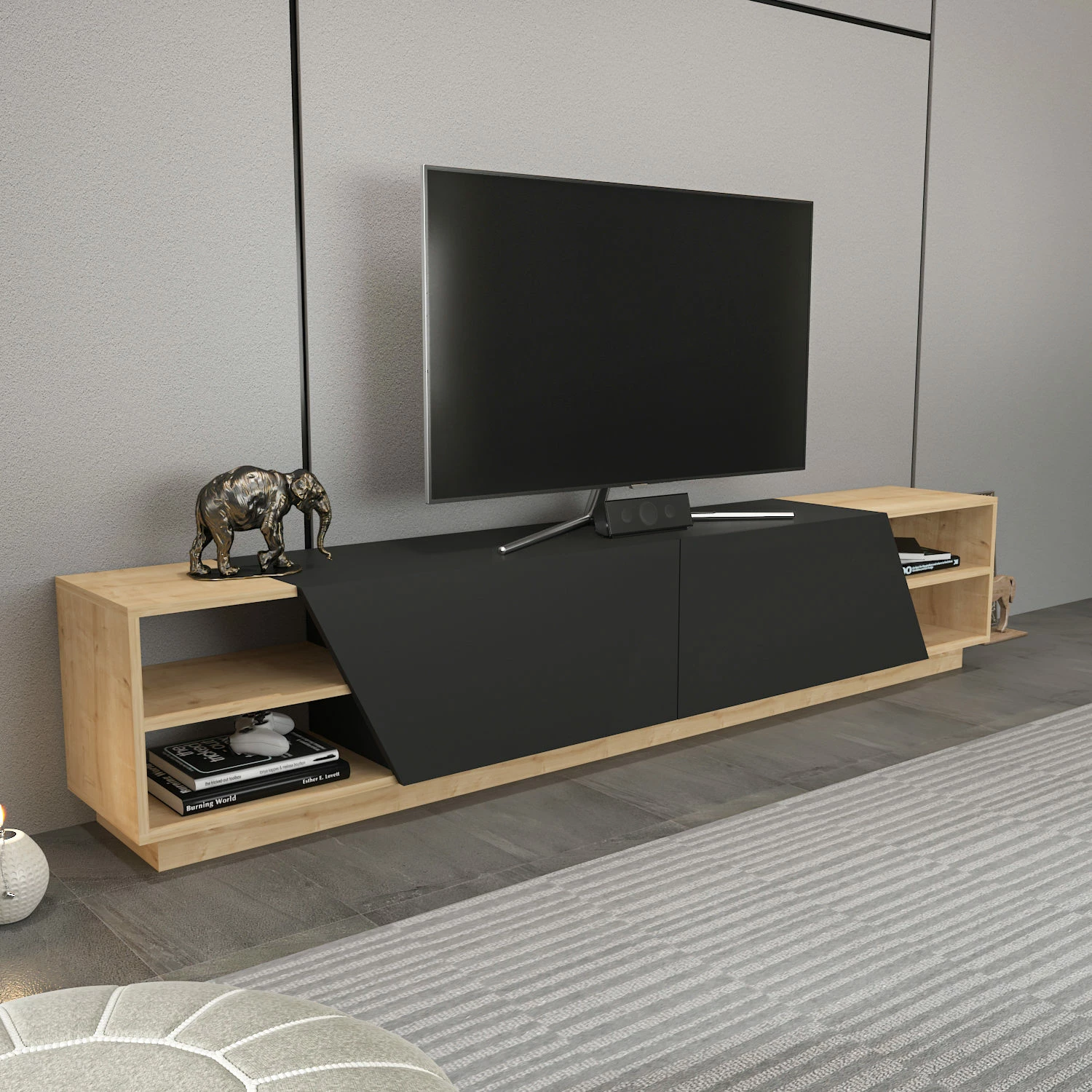Komodë TV Hanah Home, ngjyrë lis dhe antracit, Rhodes