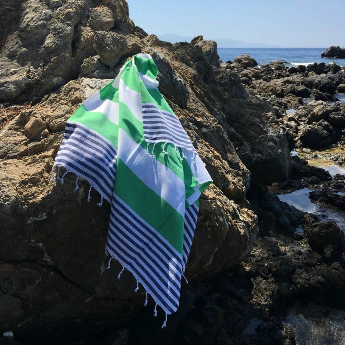 Peshqir plazhi Fouta Mijölnir, Sultan, ngjyrë kaltër e errët, gjelbër