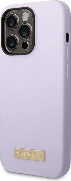 Mbështjellës Guess GUHMP14LSBPLU për iPhone 14 Pro 6.1", silikon, MagSafe, vjollcë