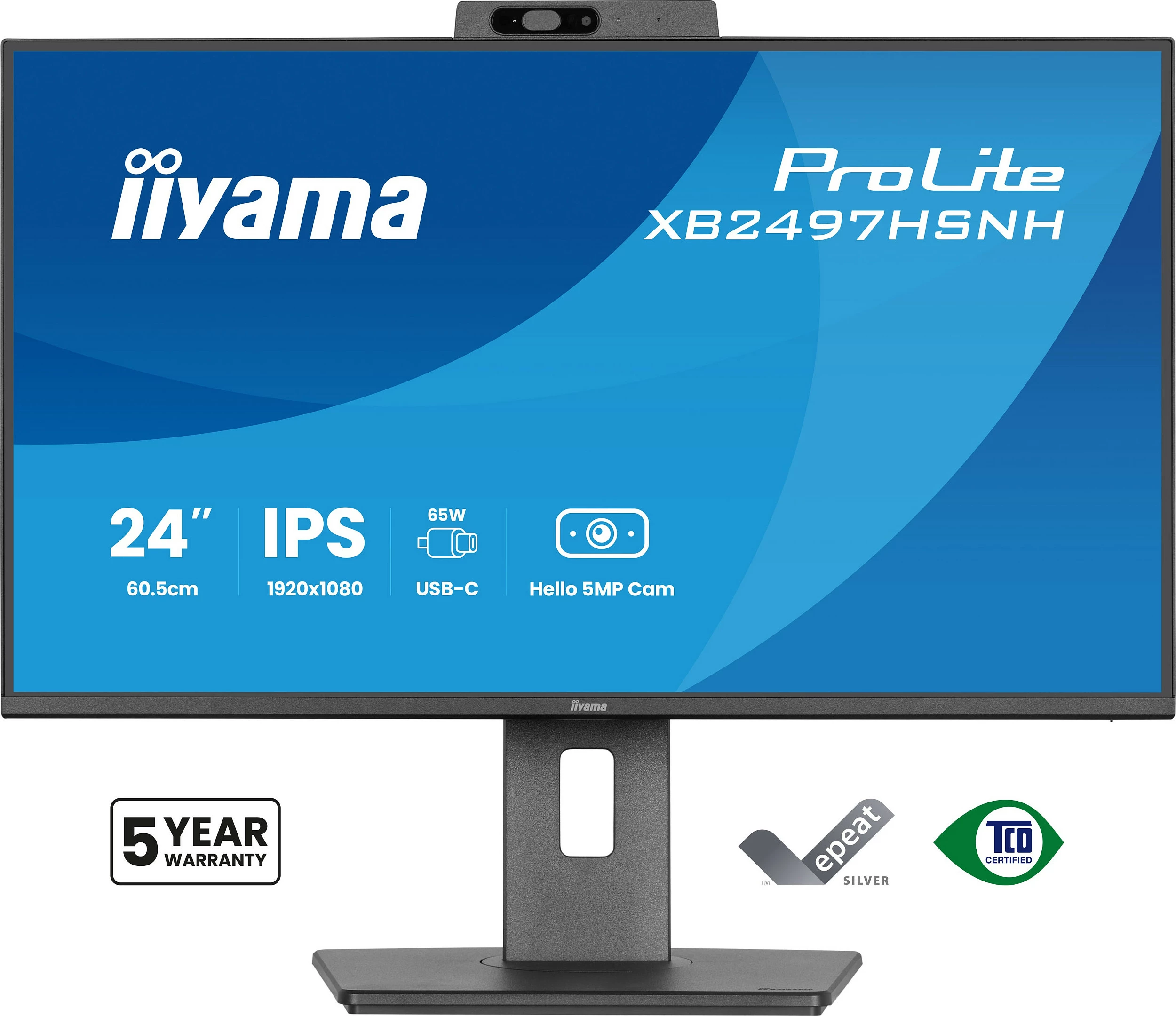 Monitor iiyama ProLite XB2497HSNH-B1, 23.8" FHD IPS, 100Hz, USB-C 65W, kamerë 5MP, i zi