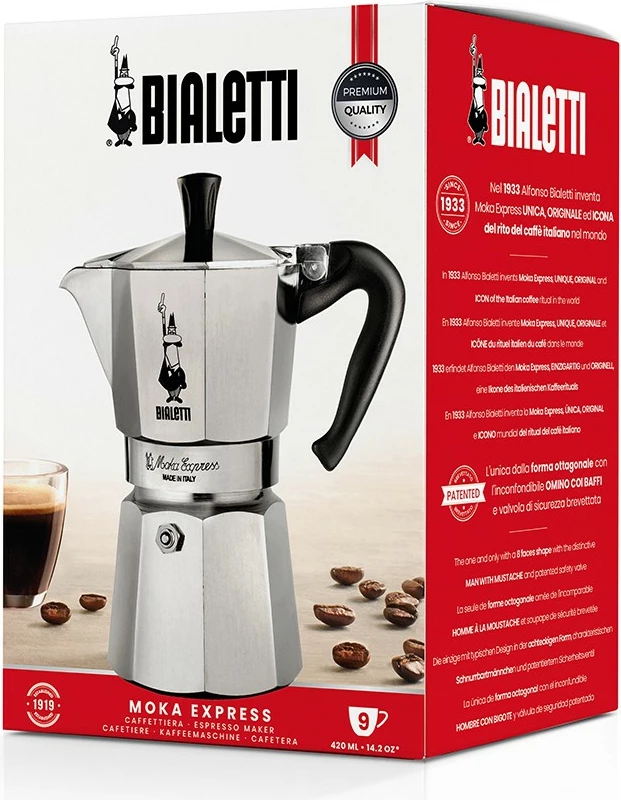 Moka pot Bialetti Moka Express 0.55L 9 filxhanë argjendtë/zezë