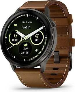 Smartwatch Garmin Venu 4 45mm, AMOLED 1.4", rrip lëkure, slate/kafe