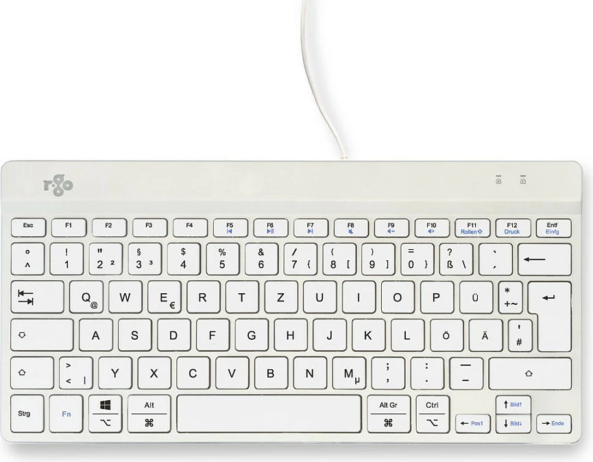 Tastierë ergonomike R-Go Compact Break, USB me kabllo, mini QWERTZ (DE), e bardhë