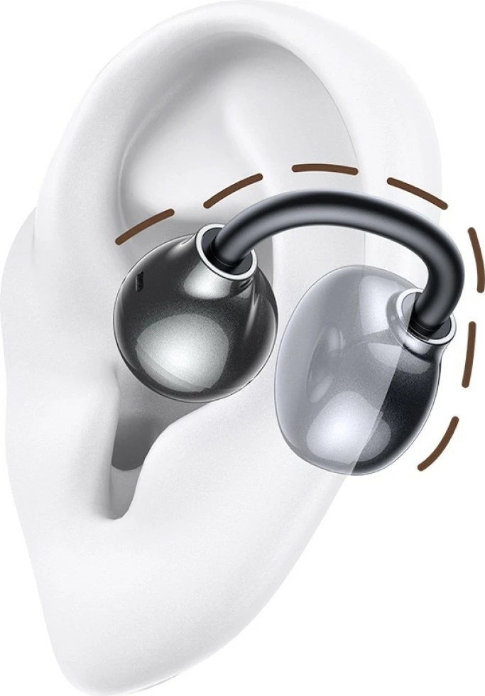 Kufje Bluetooth, USAMS Echo R02, Bluetooth 5.3, ear-clip in-ear, mikrofon i integruar, kuti karikimi 300 mAh, gri