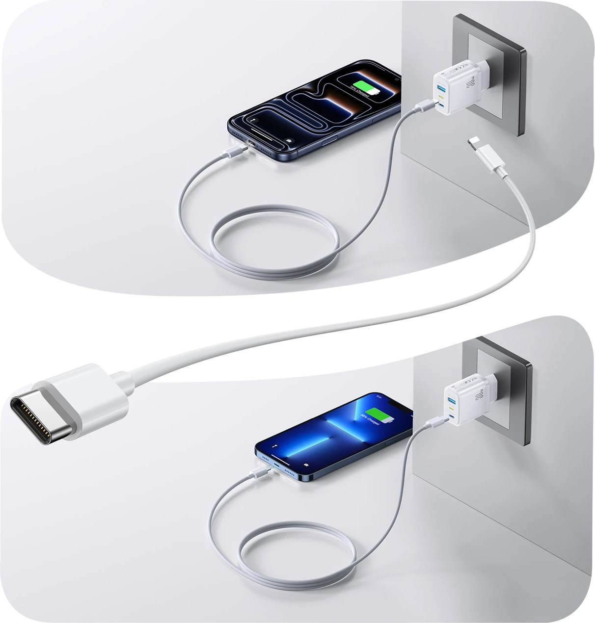 Karikues muri Joyroom JR-TG6 GaN 30W 3 porta (USB-C/USB-A/Lightning) prizë EU, i bardhë