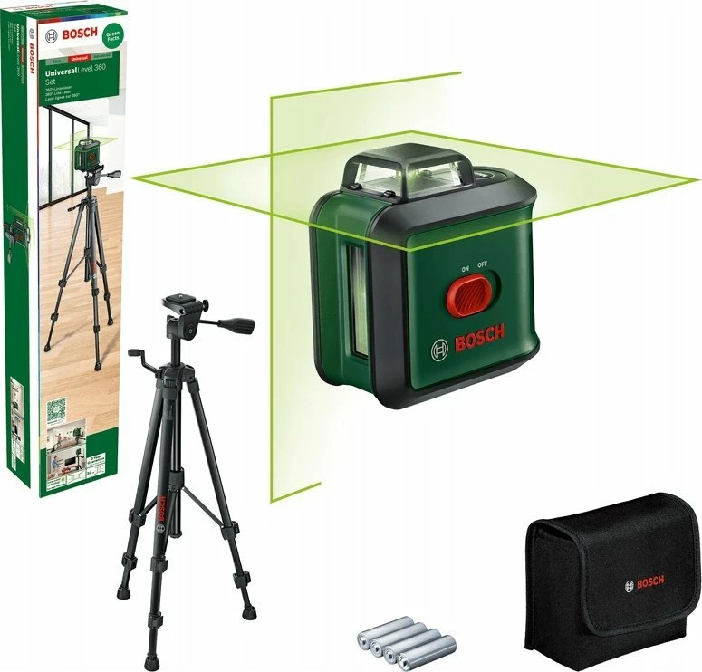Laser nivelues Bosch UniversalLevel 360, rreze 24 m, set me tripod TT150UNI, gjelbër/zi