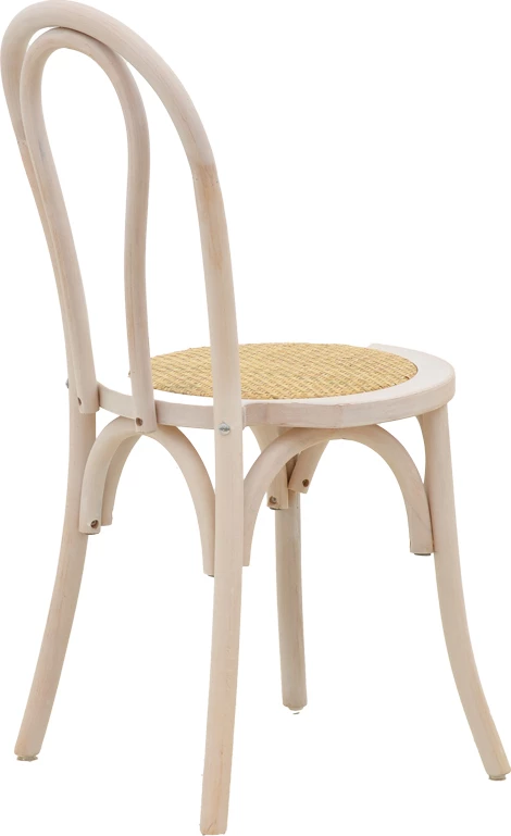 Karrige stackable Vienna Azhel, dru ahu ngjyrë e bardhë, ulëse ratan natyral, 41x50x89cm