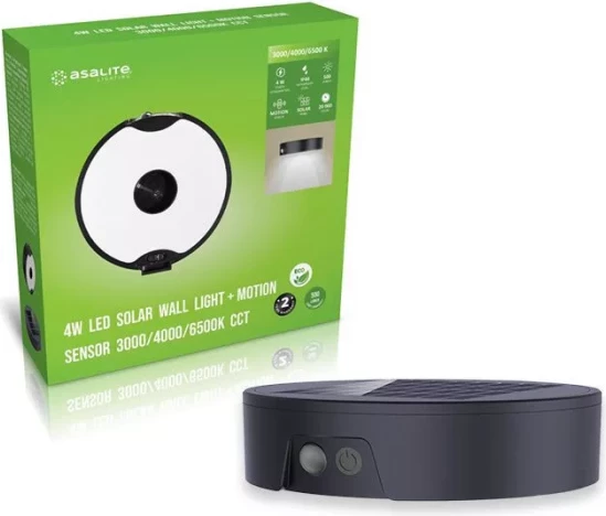 Dritë muri solare LED ASALITE ASAL0303 4W 500lm CCT 3000K-6500K IP44 me sensor lëvizjeje, e zezë (1 copë)