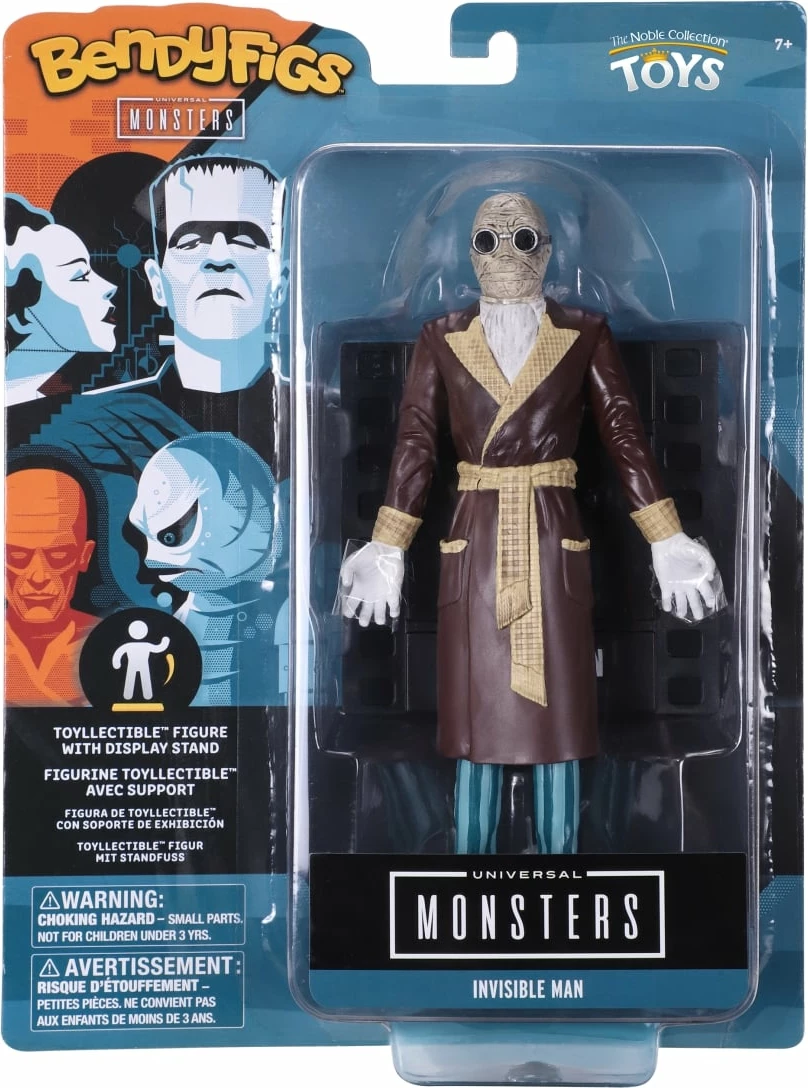 Figurinë koleksionuese e lakueshme NOBLE COLLECTION Bendyfigs Universal Monsters The Invisible Man 19 cm, me stand