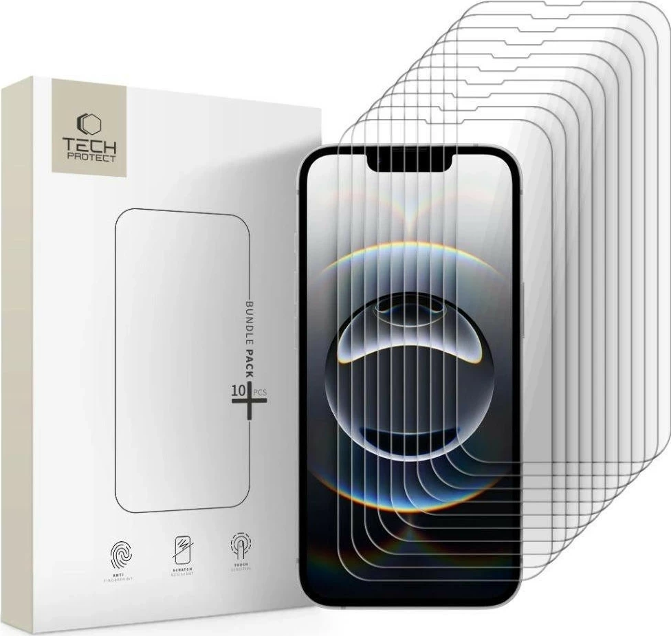 Mbështjellës xhami Tech-Protect për iPhone 13/13 Pro/14/16E/17E, set 10 copë, transparent