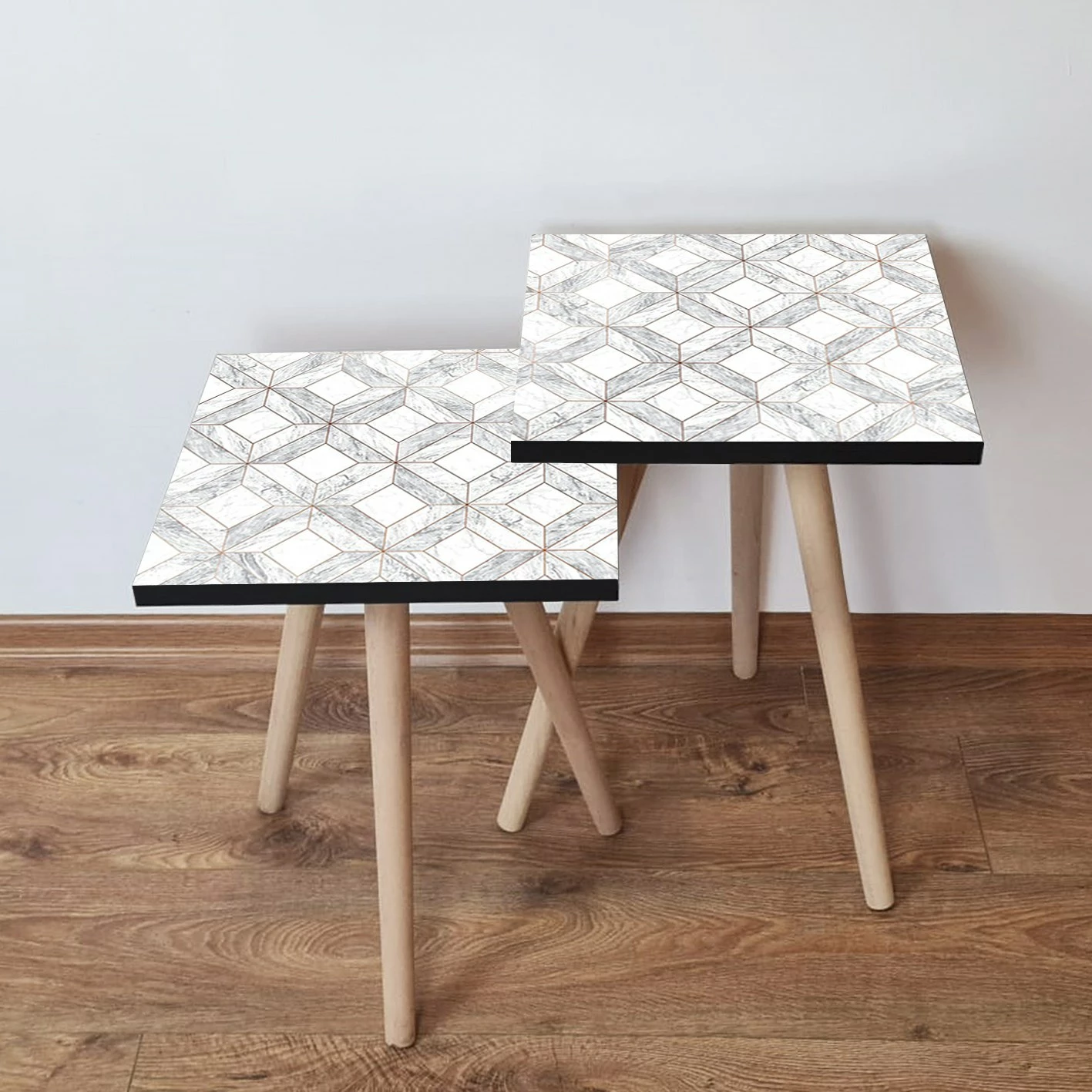 Set tavolinash ndihmëse, dy copë, Skye Decor, të bardha dhe gri, 2Shp319