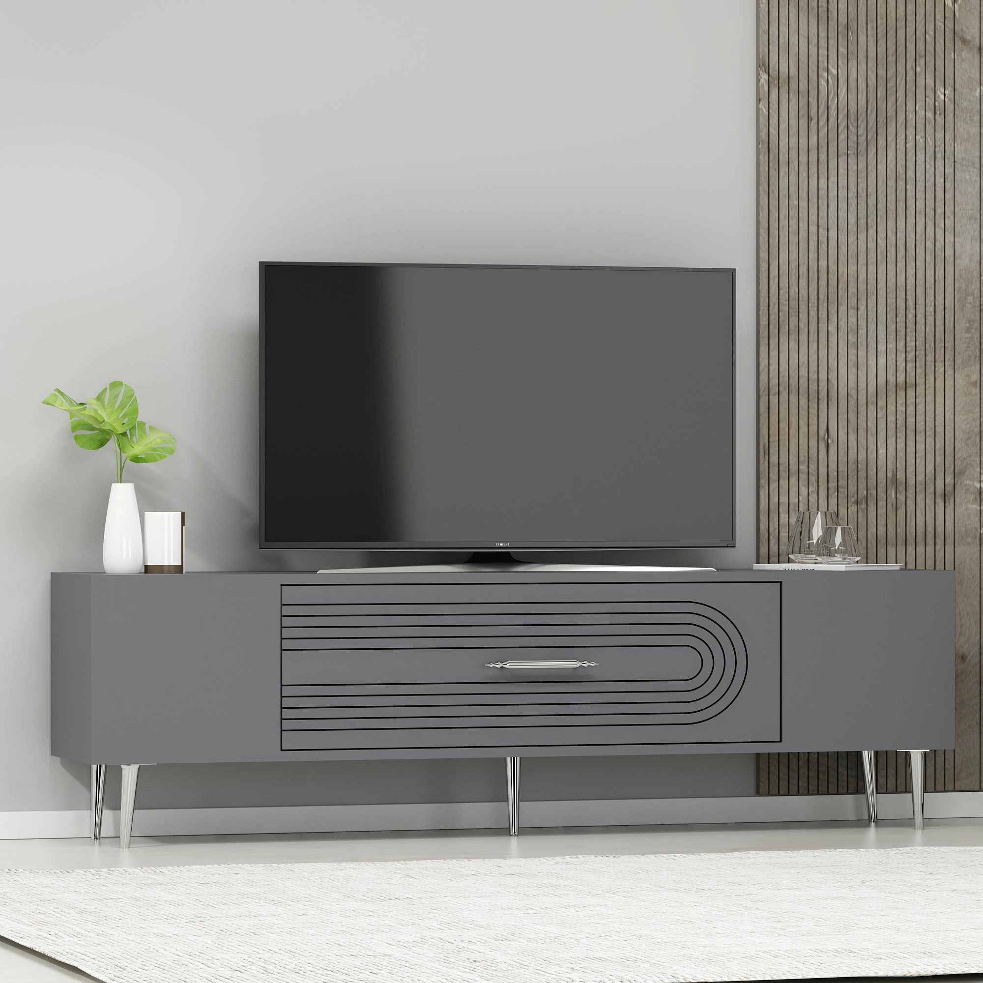 Komodë TV Skye Decor, Dekol3, anthracite, silver