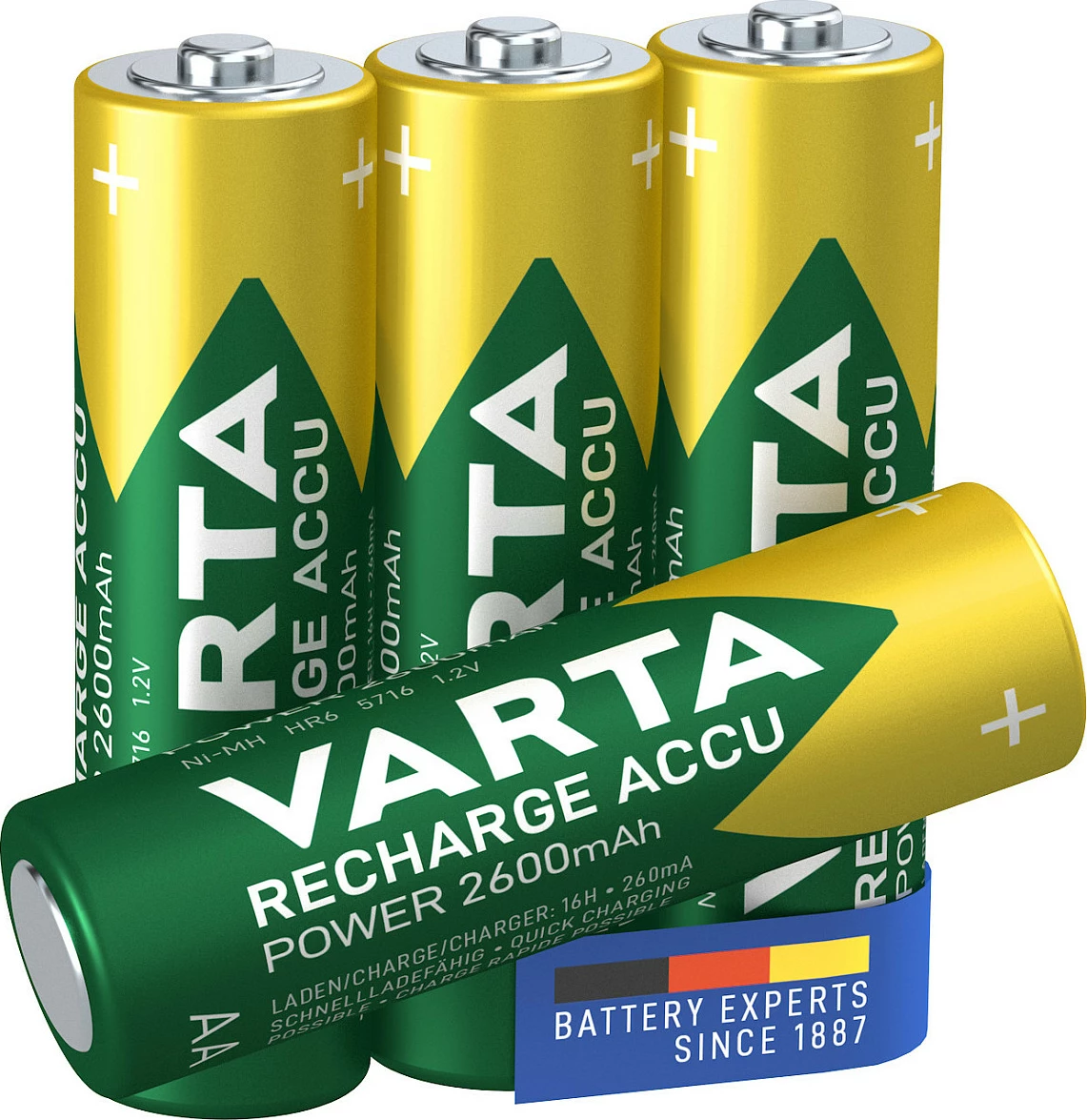 Bateri të rikarikueshme Varta Recharge Accu 05716, AA NiMH, 2600mAh, 1.2V, 4 copë, ari/jeshile