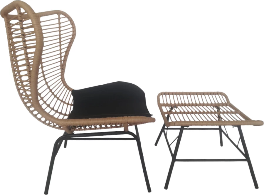 Fotel Butterfly, natyral, jastëk i zi, 89x78x106.5cm