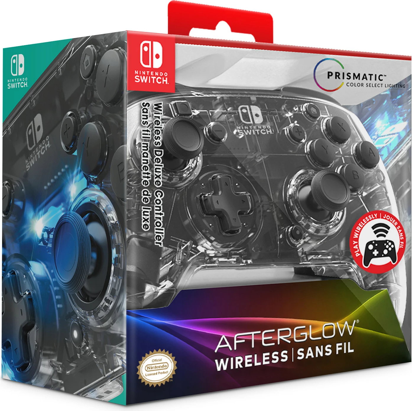 Kontroller wireless PDP për Nintendo Switch, bateri deri 40 orë, transparent/zi