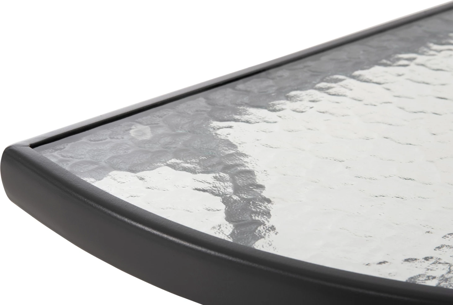 Tavolinë gjysmë rrethore LIMA FH5967.01 metalike, ngjyrë gri, me sipërfaqe xhami 70x40x64.5H cm