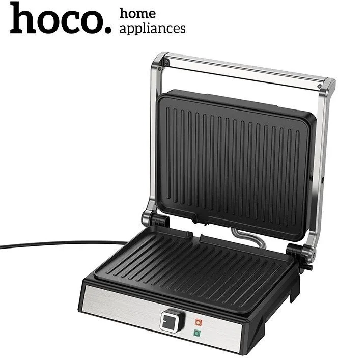 Grill elektrik HOCO HE40 1800W, 5 nivele temperature, 2 pllaka 290×230mm, argjend