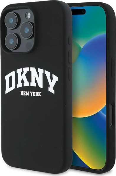 Mbështjellës DKNY për iPhone 16 Pro, MagSafe, silikon, i zi