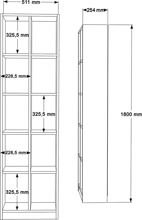 Raft librash 10-vendësh ngjyrë e bardhë 51.1x25.4x180cm