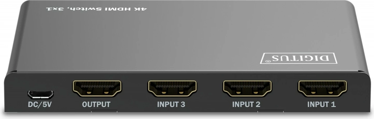 Switch HDMI Digitus DS-55331, 3 hyrje, 1 dalje, 4K/60Hz, me telekomandë, e zezë