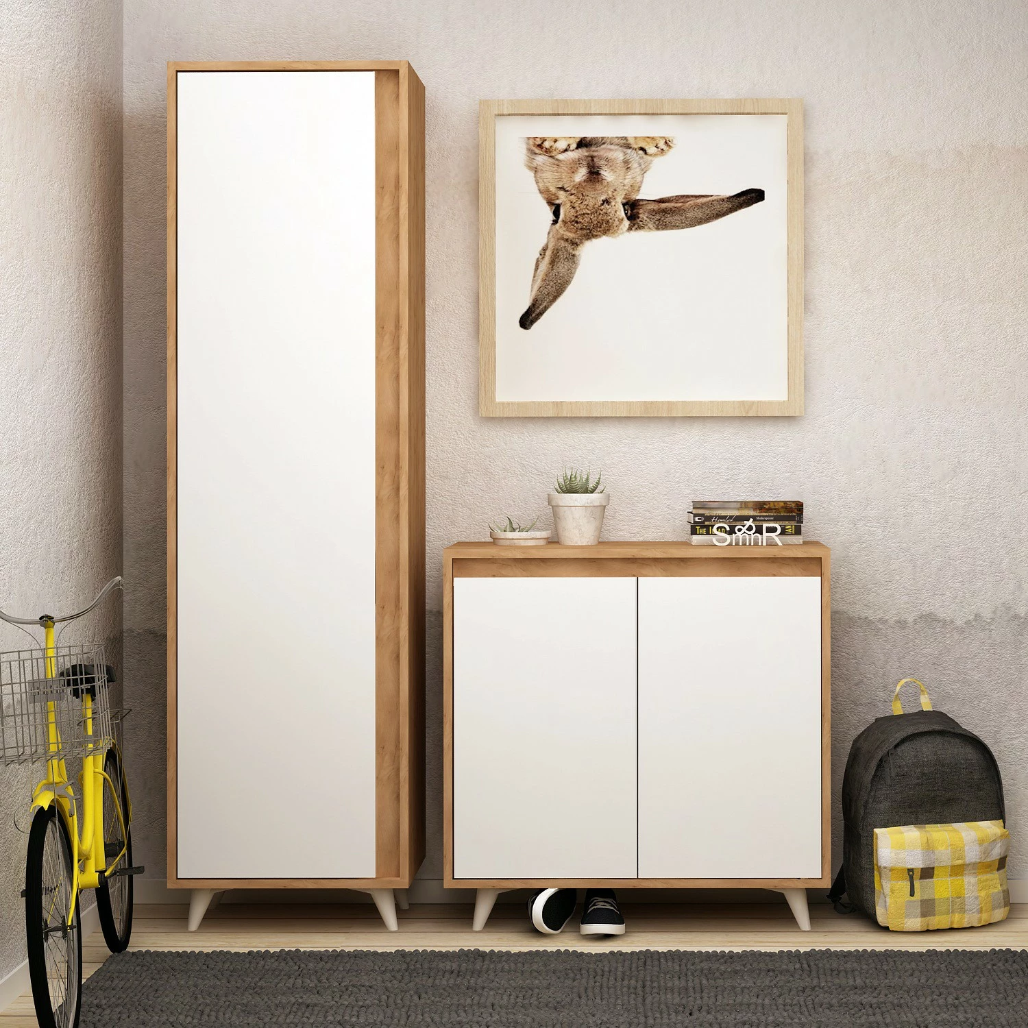 Dollap për këpucë Hanah Home, Omninde, ngjyrë lis dhe e bardhë