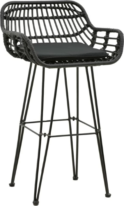 Karrige për bar Naoki me jastëk pe ngjyrë zezë-metal këmbë zezë 52x50x90cm