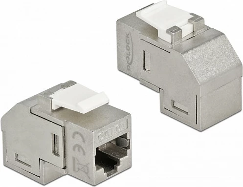 Modul Keystone DeLOCK RJ45 Cat6A, femër-femër, 90° i kënduar, argjend/bardhë