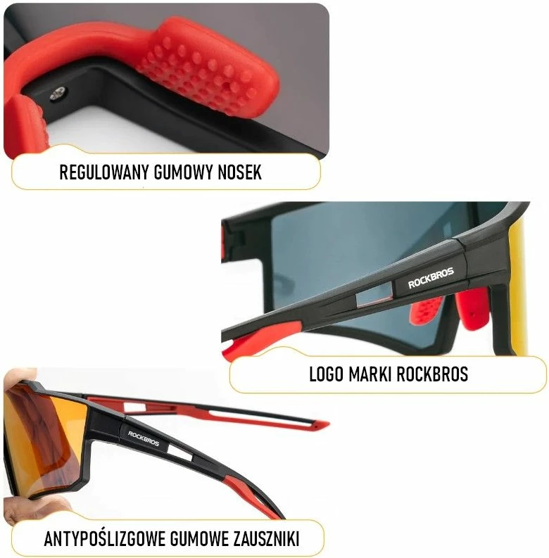 Syze sportive Rockbros unisex, të zeza e të kuqe