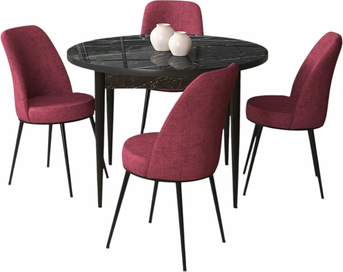 Tavolinë me karrige (5 copë), Skye Decor, mermer i zi, burgundy
