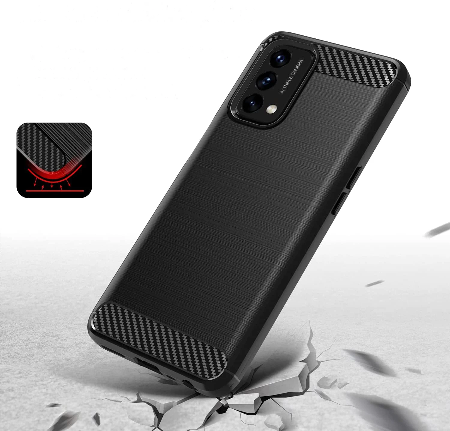 Mbështjellës Hurtel Carbon Case për OnePlus Nord N200 5G, i zi