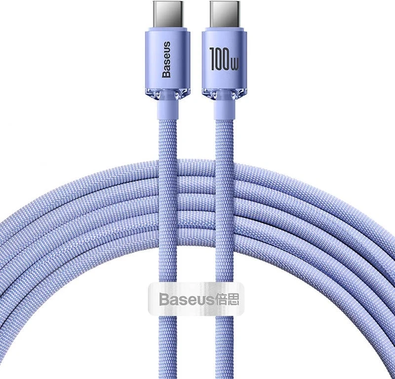 Kabllo USB-C - USB-C Baseus Crystal Shine, 100W, 2m, fioletowy