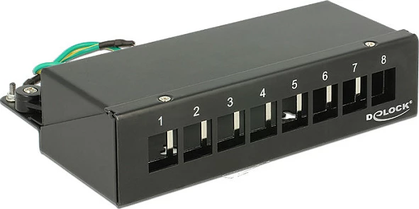 Patch panel DeLOCK 43338, 8-port Keystone, metal, montim mur/DIN, zi
