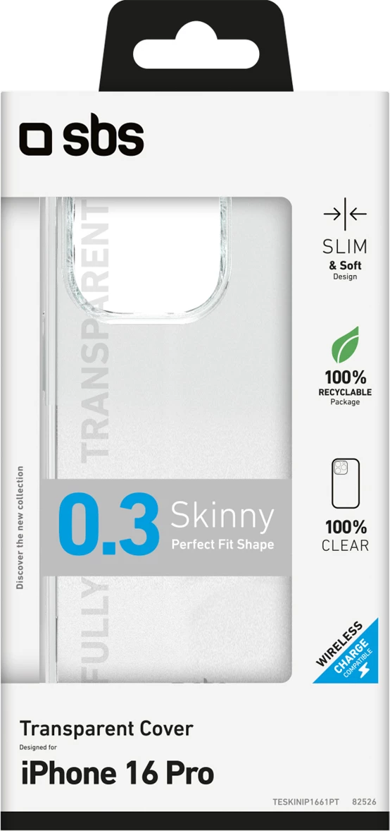 Mbështjellës SBS Skinny Cover për iPhone 16 Pro, TPU, transparent, në kuti