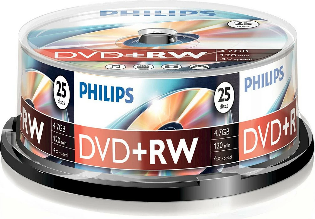 Disk DVD+RW Philips, 4.7GB, 4x, 25 copë