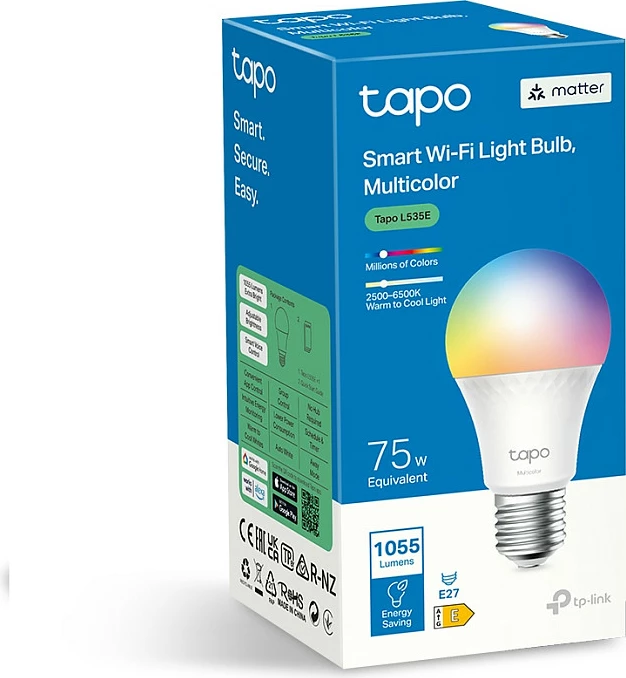 Llambë smart TP-Link Tapo L535E, E27, 1055 lm, RGB, Wi‑Fi/Bluetooth, e bardhë