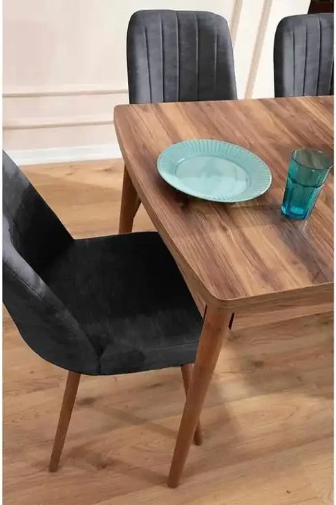 Tavolinë me karrige për ngrënie, set 7 pjesësh, ngjyrë antracit, Skye Decor, Lidyana