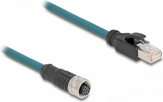 Kablë adapter Ethernet industrial DeLOCK M12 A-coded 8-pin femër në RJ45 mashkull, 0.5 m, blu