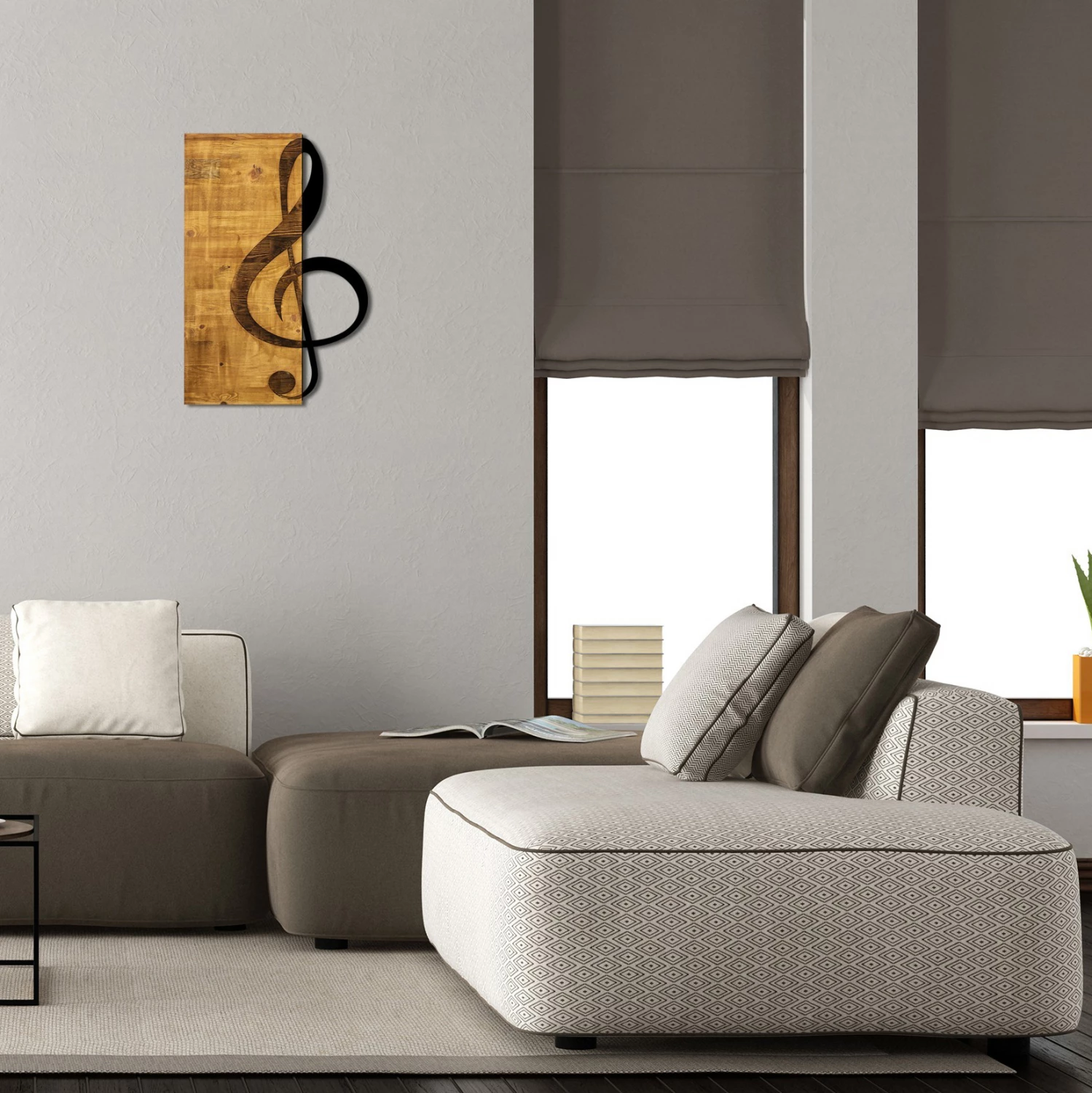 Dekorim muri prej druri me çelës metalik të zi FH7222 39x58 cm