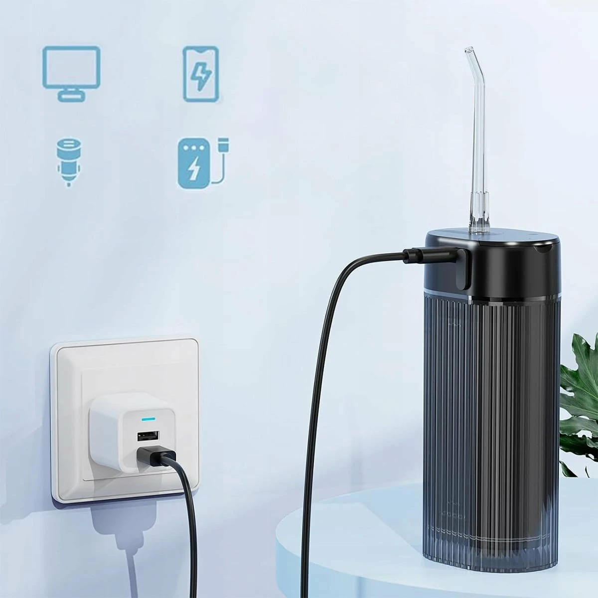 Irigator dentar portativ pa kabllo Zenwire WF309, 190 ml, 3 moda, IPX8, me 6 gryka, i zi